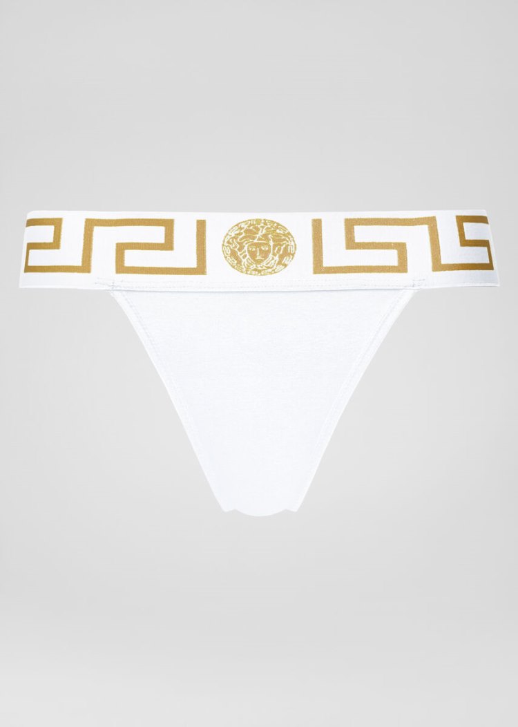Bielizny Damskie Versace Greca Border Thongs Białe | CVB0YA5DP