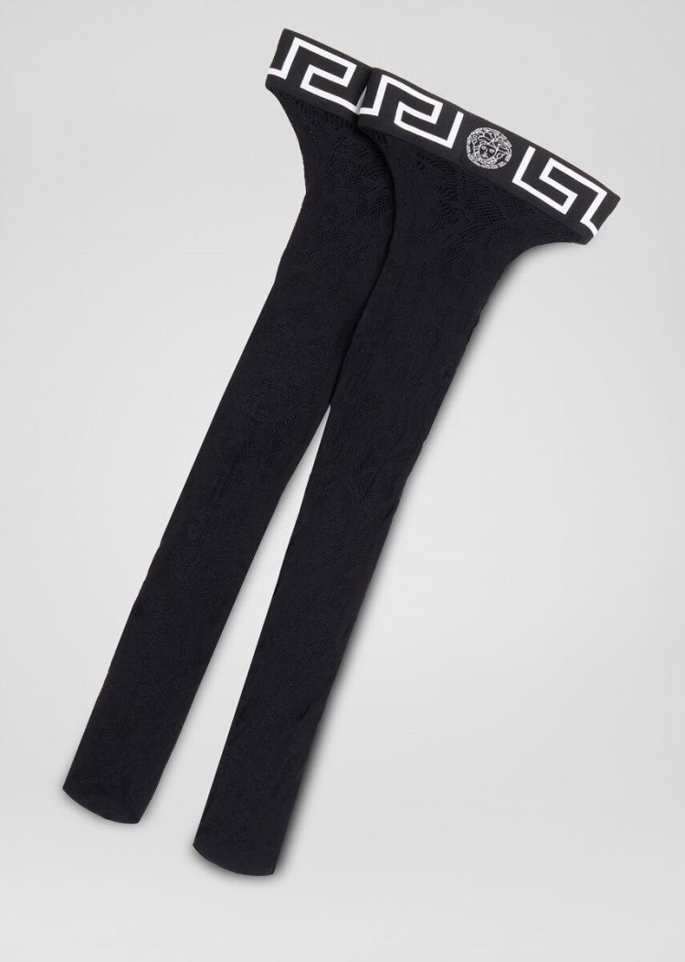 Bielizny Damskie Versace Greca Border Tights Czarne | 0N1DO6JH5