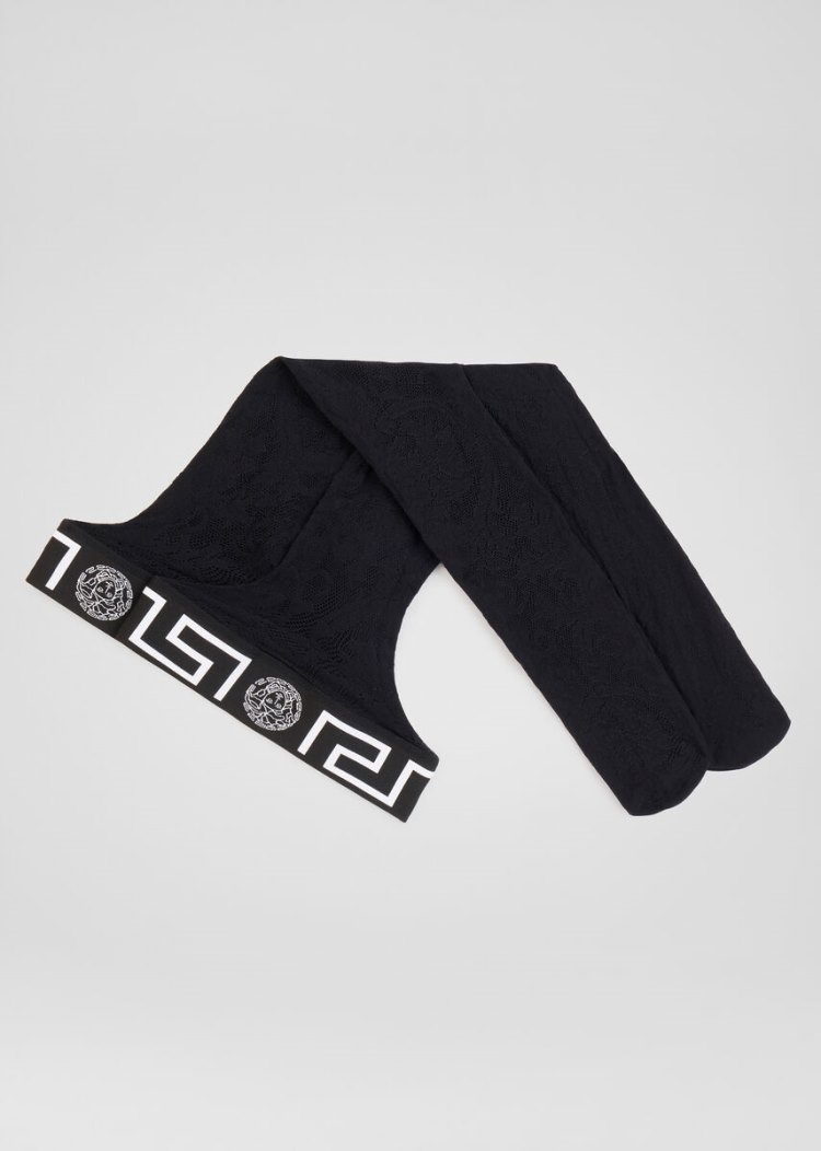 Bielizny Damskie Versace Greca Border Tights Czarne | 0N1DO6JH5