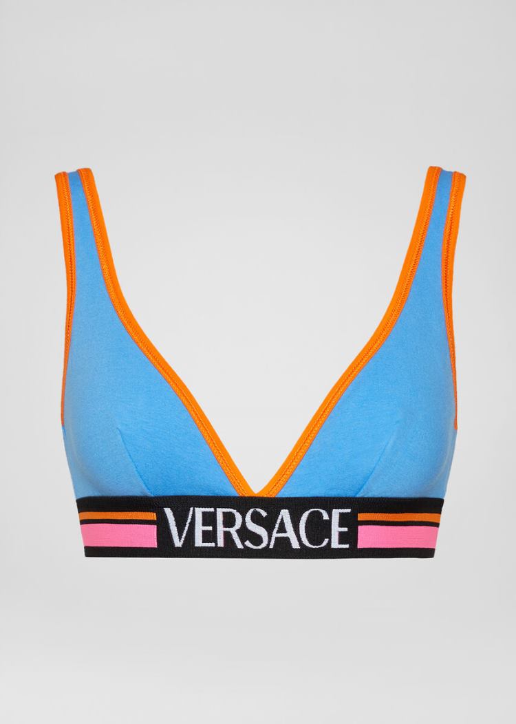 Bielizny Damskie Versace Logo Triangle Bralette Niebieskie | IGJAN93ZU