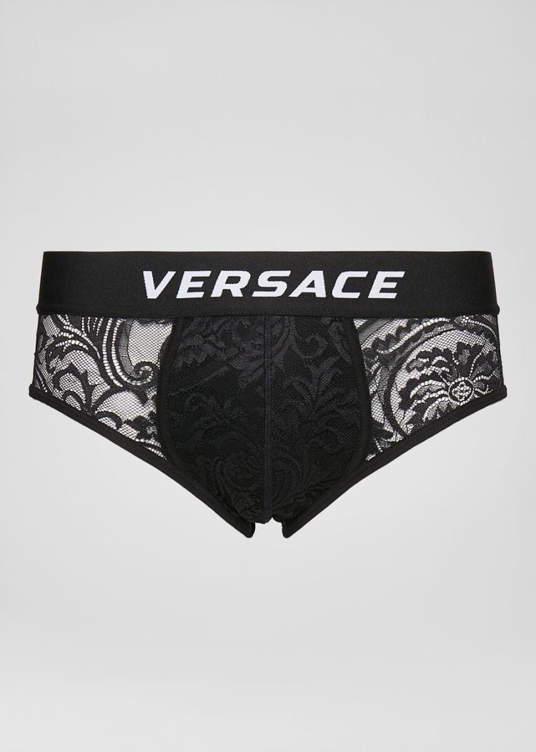 Bielizny Męskie Versace Barocco Koronkowe Briefs Czarne | WVG9S4BS0