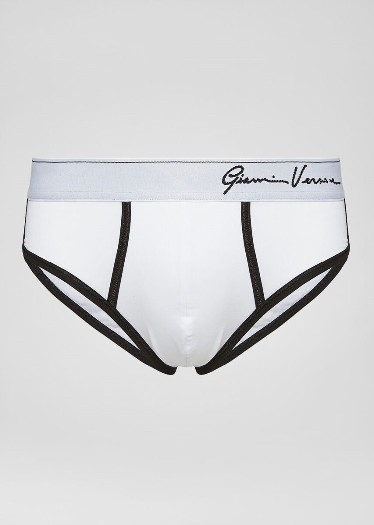 Bielizny Męskie Versace GV Signature Border Briefs Białe | 75RW1QLKW