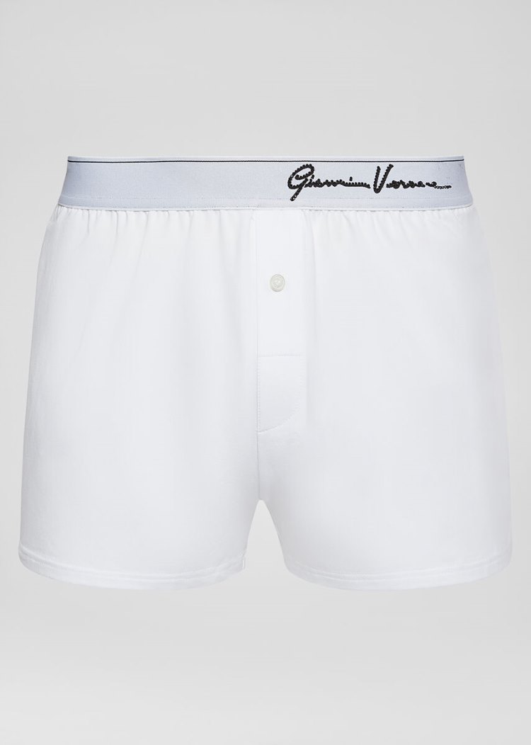 Bielizny Męskie Versace GV Signature Border Boxers Białe | O1AW3ZGO2