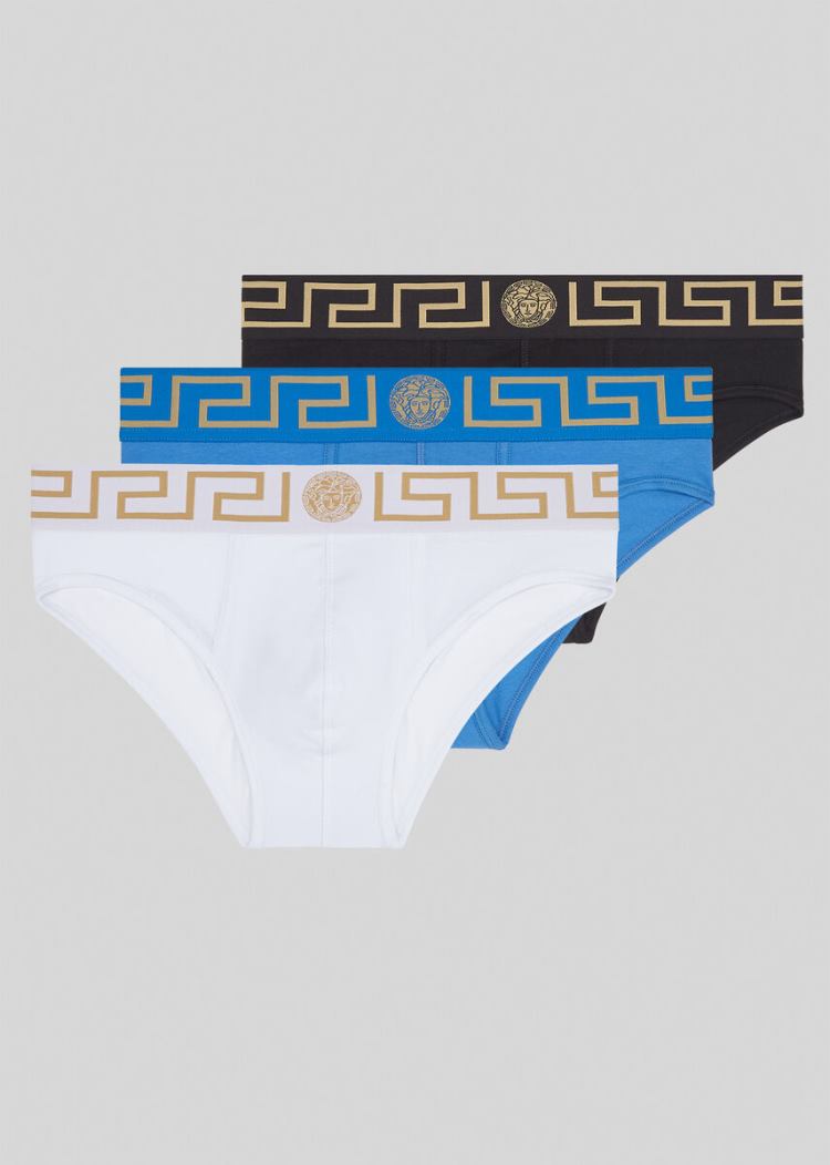 Bielizny Męskie Versace Greca Border Briefs Tripac Niebieskie | 3H9XVTD26