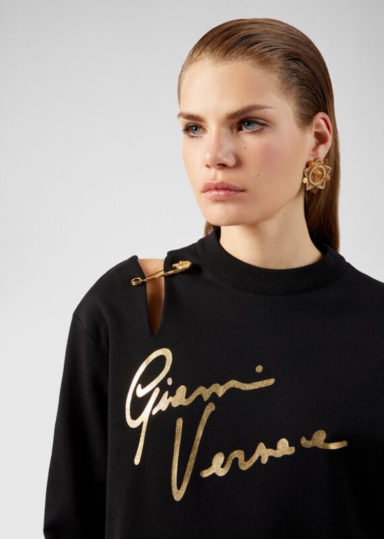 Bluzy Damskie Versace Ochronne Pin GV Signature Sweatshirt Czarne | U4SU4LO0B