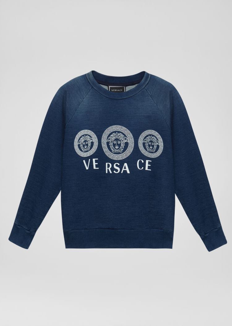 Bluzy Dziecięce Versace Young Medusa Logo Sweatshirt Niebieskie | X86O86ET6