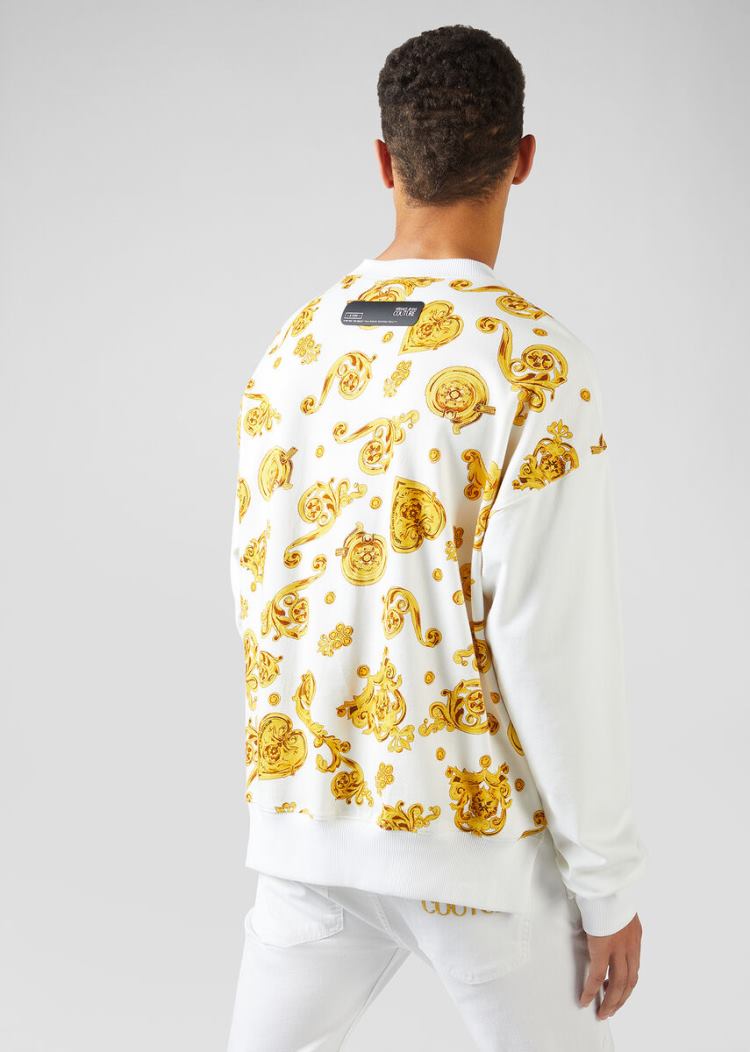 Bluzy Jeans Couture Versace Jeans Couture Gold Baroque Motif Sweatshirt Białe | C2YWNUUPU