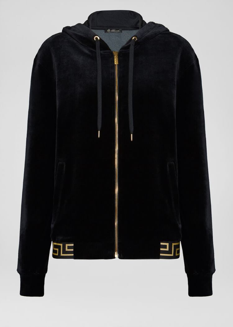 Bluzy Z Kapturem Damskie Versace Greca Border Bawełniane-Modal Hoodie Czarne | A1GRVQGWS