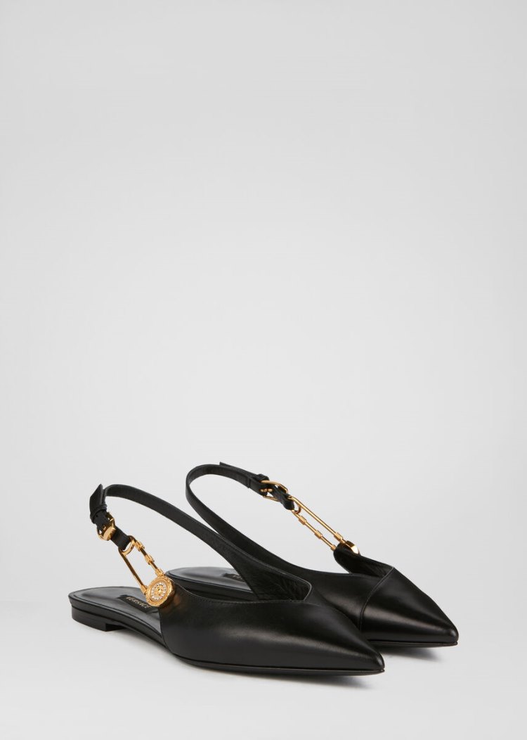 Buty Płaskie Damskie Versace Ochronne Pin Flats Czarne | KYXD7KW20