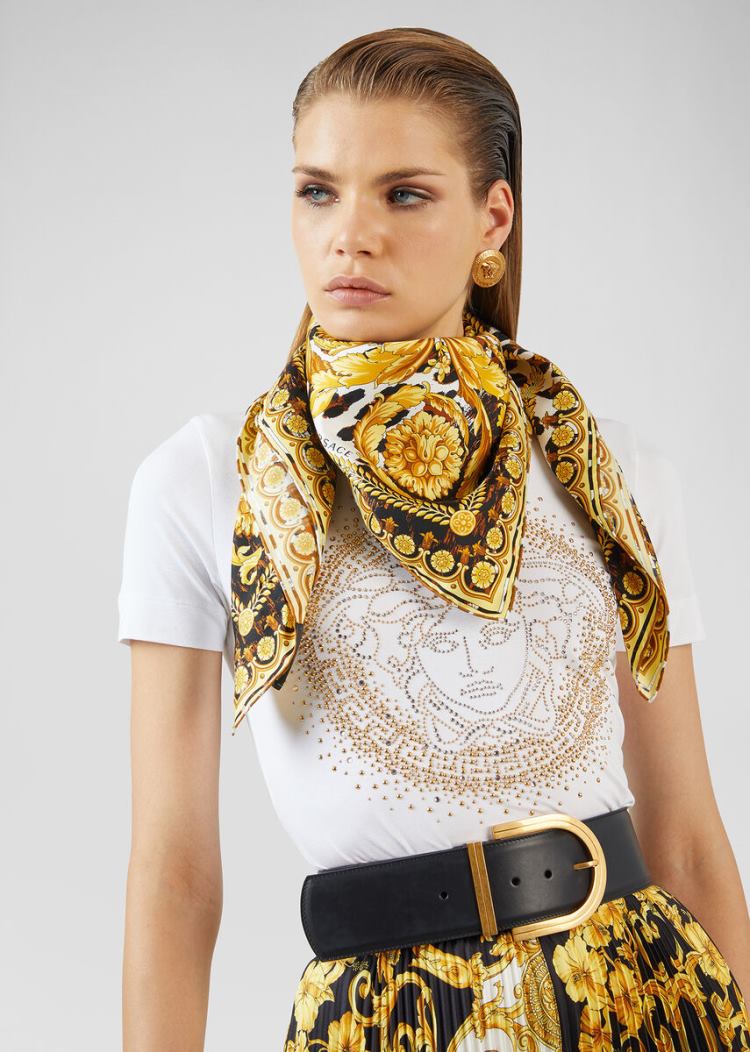 Foulard Damskie Versace Wild Barocco Print Silk Złote | OIMVKERLZ