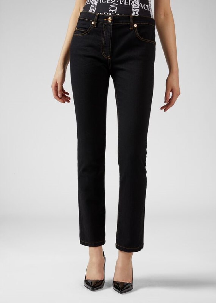 Jeansy Damskie Versace Denim Medusa Motif Straight Leg Jeans Czarne | L27CJIPDC