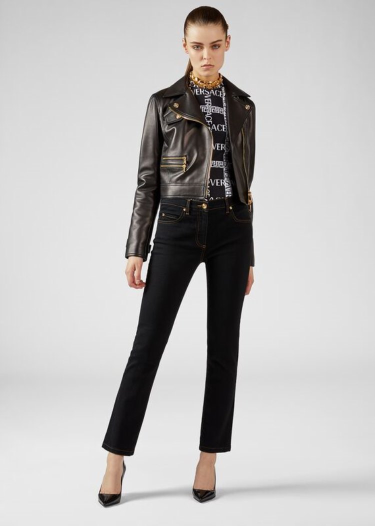 Jeansy Damskie Versace Denim Medusa Motif Straight Leg Jeans Czarne | L27CJIPDC