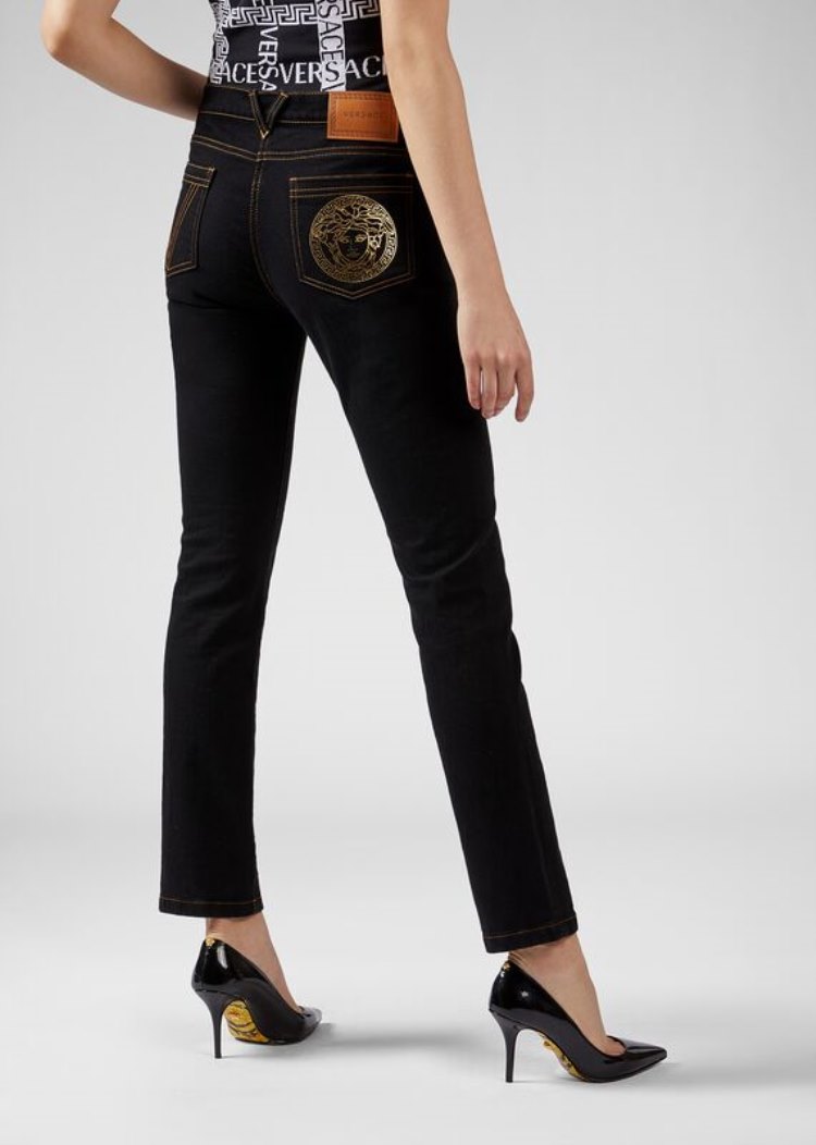 Jeansy Damskie Versace Denim Medusa Motif Straight Leg Jeans Czarne | L27CJIPDC