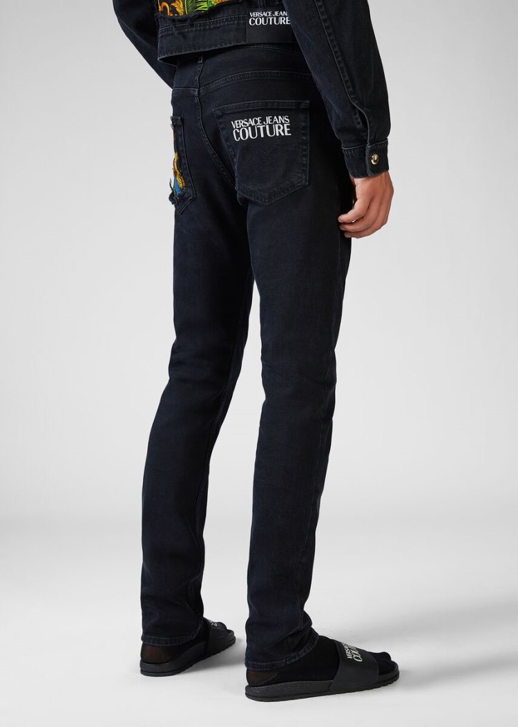 Jeansy Jeans Couture Versace Jeans Couture Tropical Parrots Pocket Jeans Czarne | 9LVID8COH