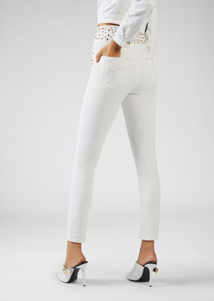 Jeansy Jeans Couture Versace Jeans Couture Heritage Gold Metal Hardware Skinny Jeans Białe | MCCM3FYMX