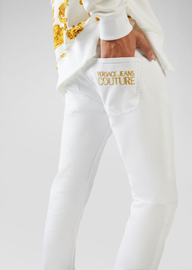 Jeansy Jeans Couture Versace Jeans Couture Embroidered Logo Jeans Białe | WFWZ68HLB