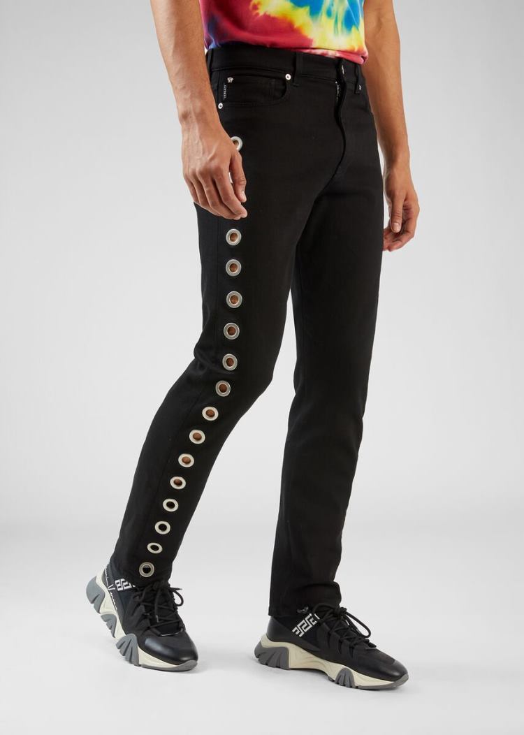 Jeansy Męskie Versace Eyelet Jeans Czarne | NYEWA8QGS