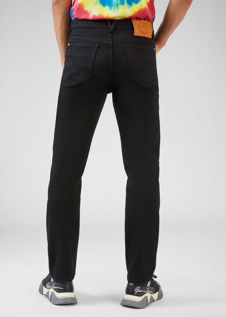 Jeansy Męskie Versace Eyelet Jeans Czarne | NYEWA8QGS