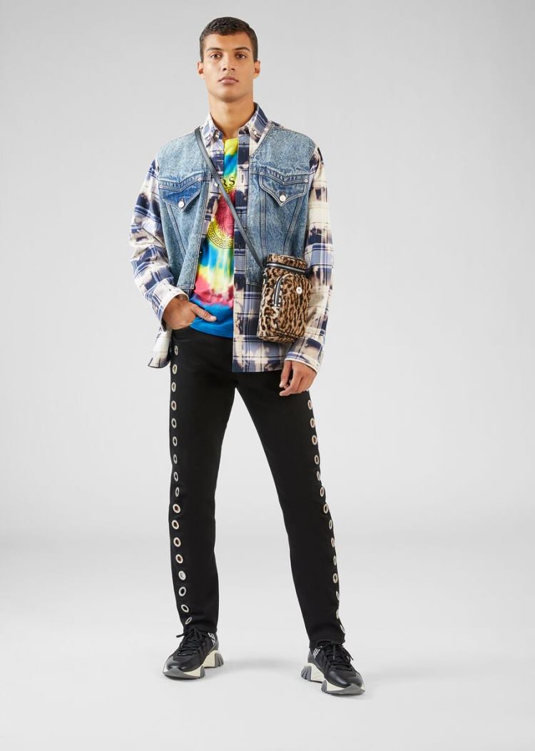 Jeansy Męskie Versace Eyelet Jeans Czarne | NYEWA8QGS