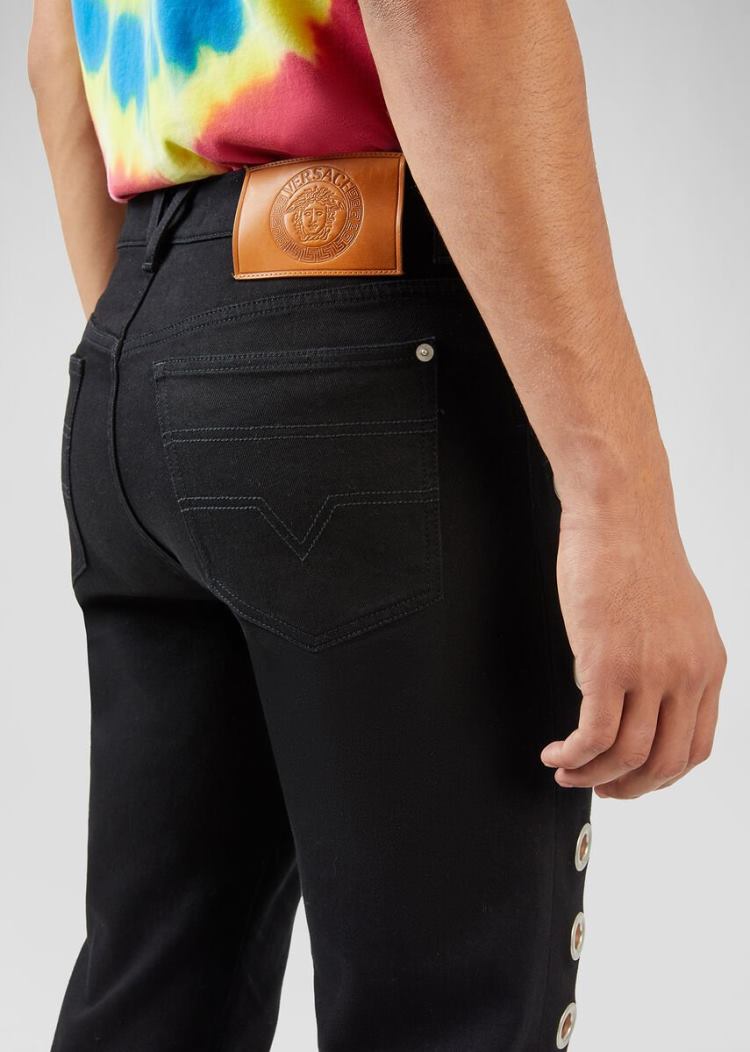Jeansy Męskie Versace Eyelet Jeans Czarne | NYEWA8QGS