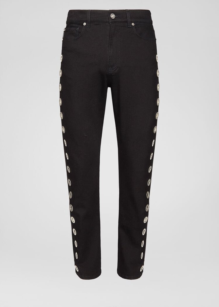 Jeansy Męskie Versace Eyelet Jeans Czarne | NYEWA8QGS