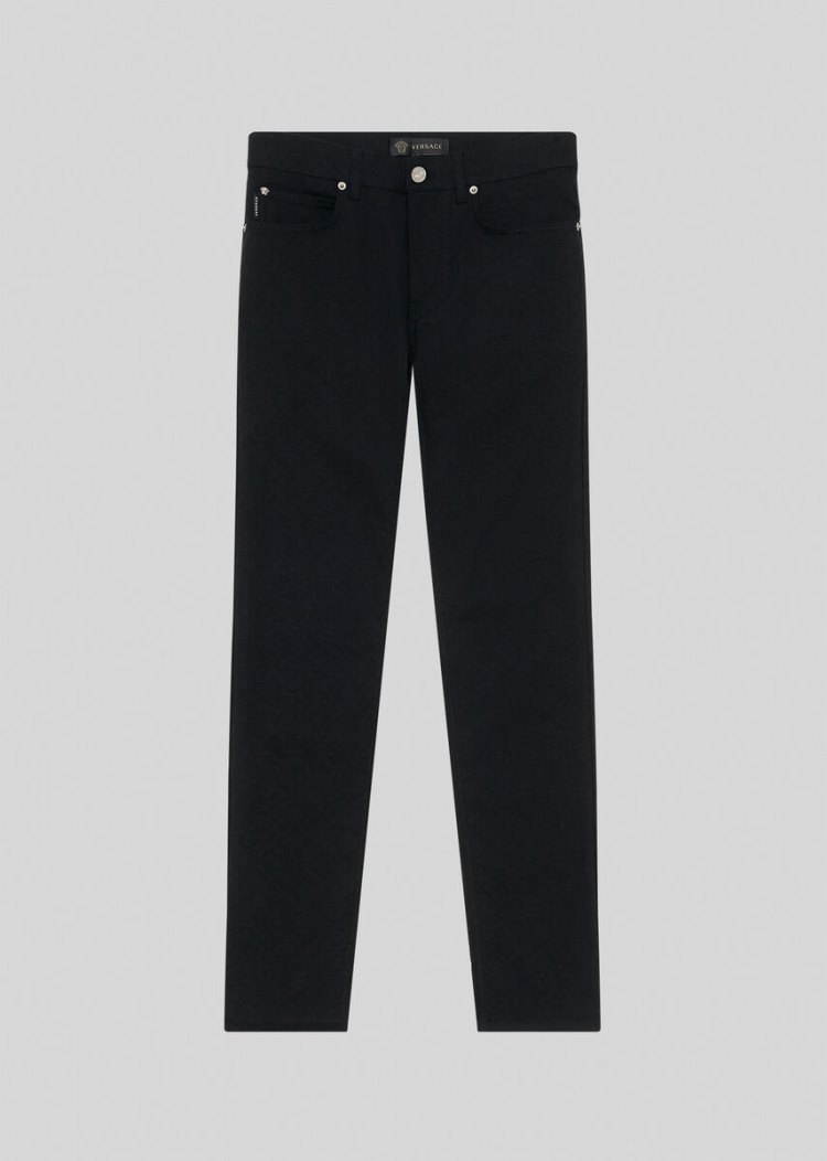Jeansy Męskie Versace Greca Pattern Jacquard Jeans Czarne | L2IKRARLD