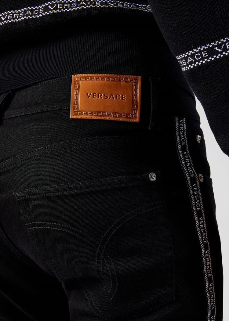 Jeansy Męskie Versace Nastro Jeans Czarne | RIQP9WINL
