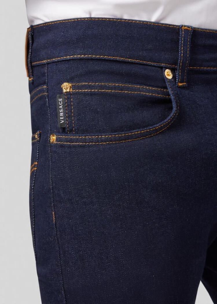 Jeansy Męskie Versace Slim Fit Jeans Niebieskie | IBT2QP4KB