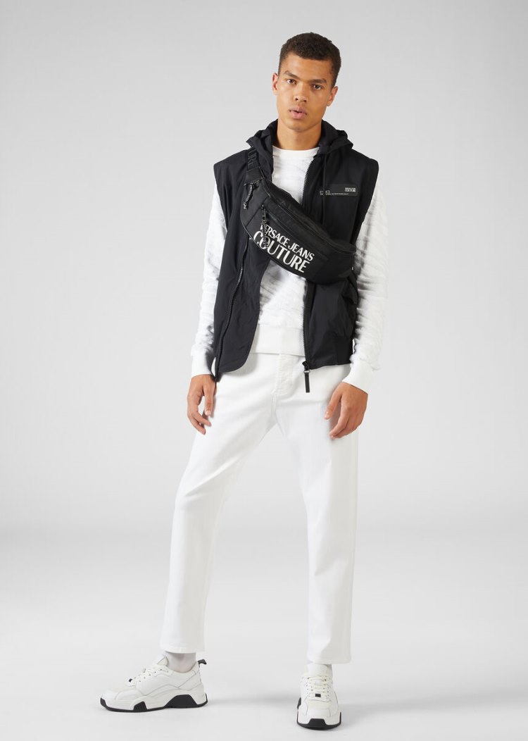 Kamizelki Jeans Couture Versace Jeans Couture Zakapturzony Logo Vest Czarne | ZXI2C8SEH