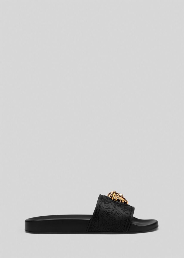Klapki Damskie Versace Palazzo Slides Czarne | 85R3FMKB0
