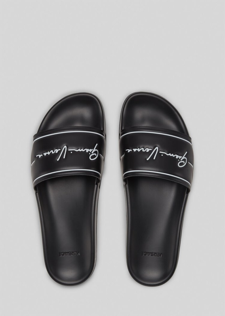 Klapki Męskie Versace GV Signature Slides Czarne | 5VRM93WCN