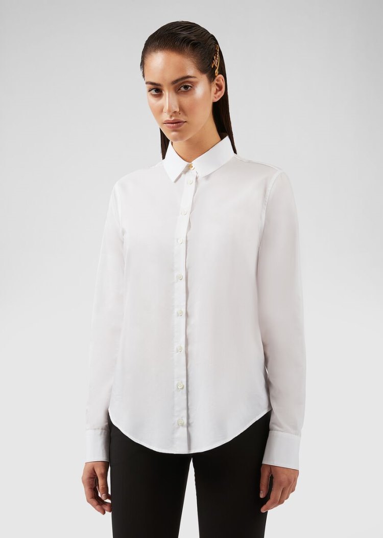 Koszule Damskie Versace Bluzki Bawełniane Muslin Shirt Białe | JATCNPV9Z