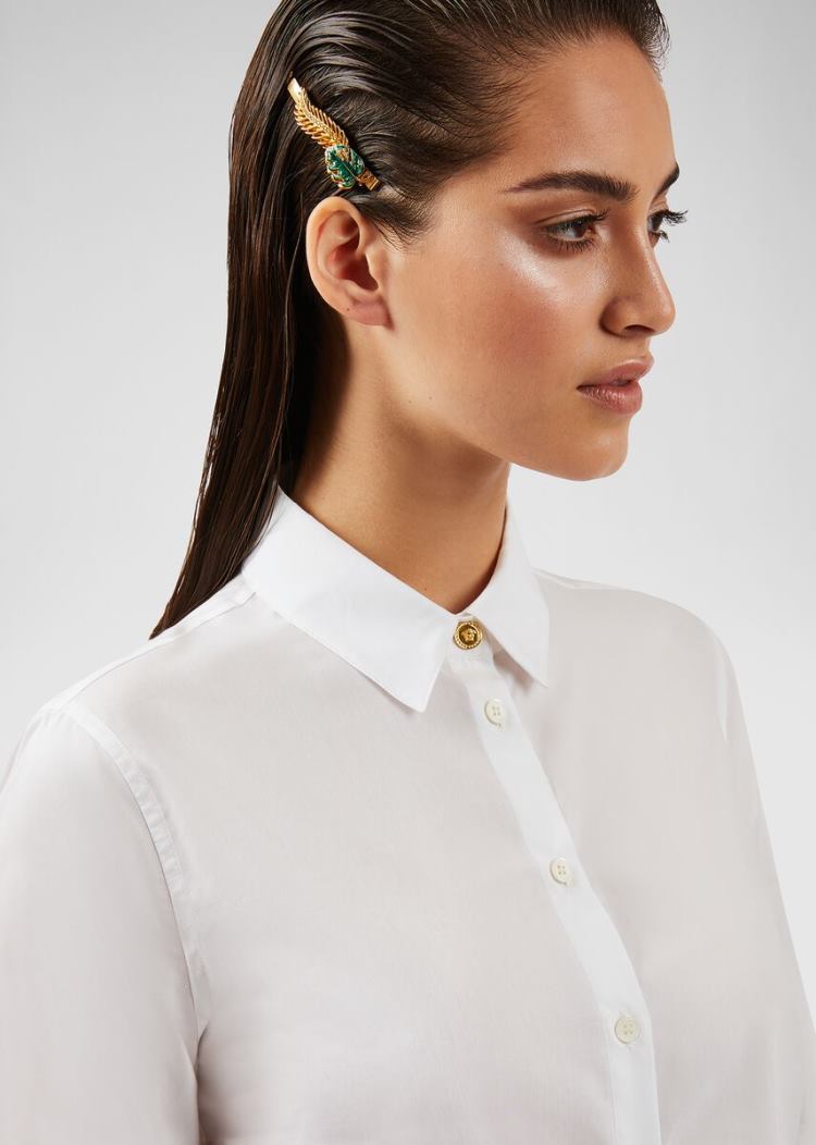 Koszule Damskie Versace Bluzki Bawełniane Muslin Shirt Białe | JATCNPV9Z