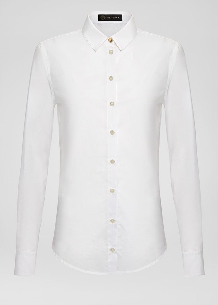 Koszule Damskie Versace Bluzki Bawełniane Muslin Shirt Białe | JATCNPV9Z