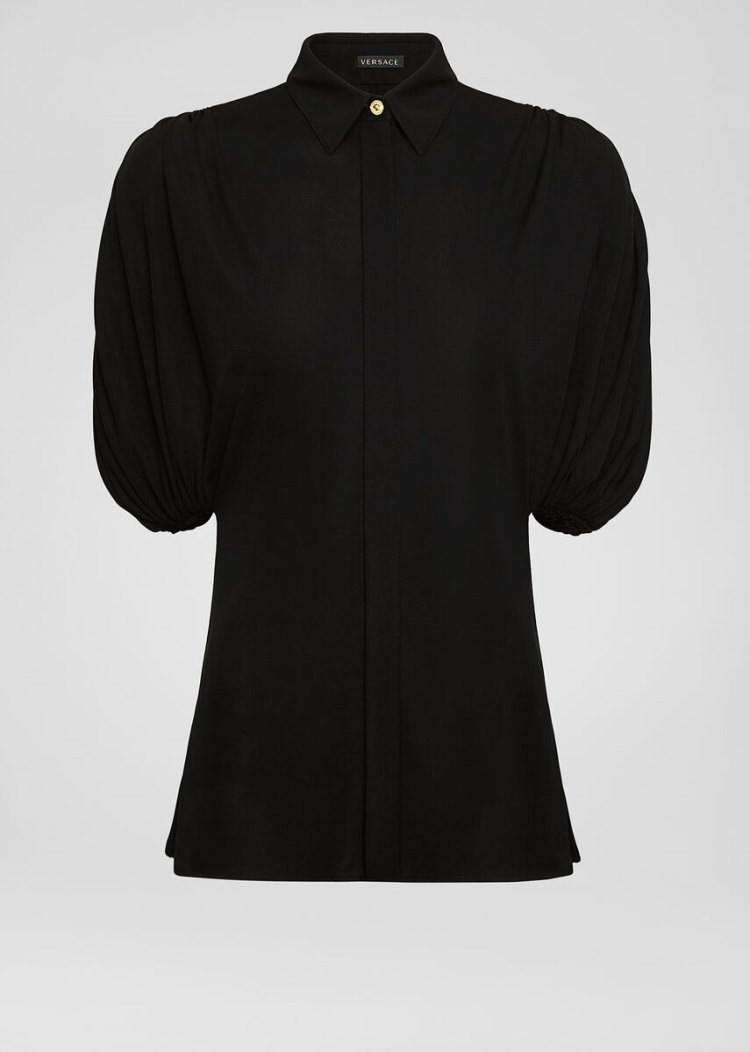 Koszule Damskie Versace Bluzki Draped Crêpe Shirt Czarne | 9HREXALTY