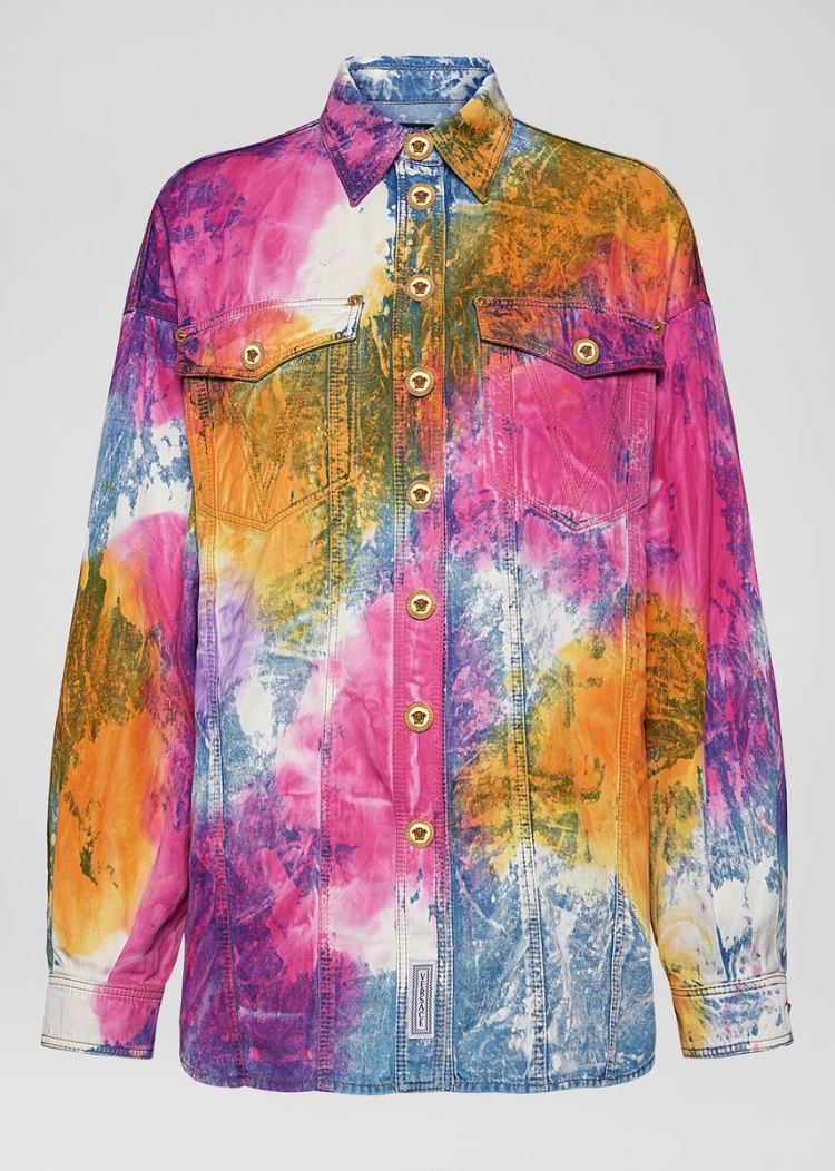 Koszule Damskie Versace Denim Tie-Dye Denim Shirt Kolorowe | TWVIN6SKN