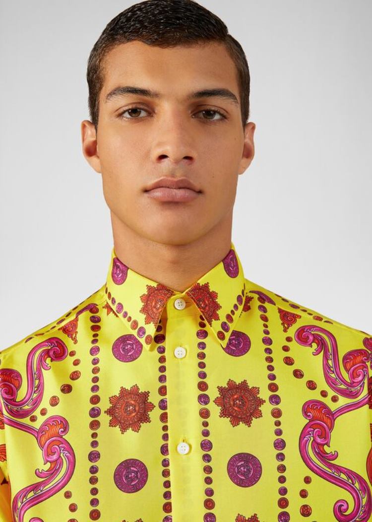 Koszule Męskie Versace Barocco Western Print Silk Twill Shirt Kolorowe | DS0N7V1CV