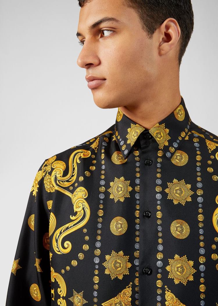 Koszule Męskie Versace Barocco Western Print Silk Twill Shirt Kolorowe | T2710ORQZ