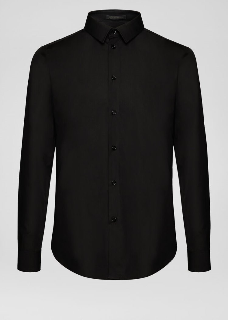 Koszule Męskie Versace Bawełniane Shirt Czarne | VIFT46YN8
