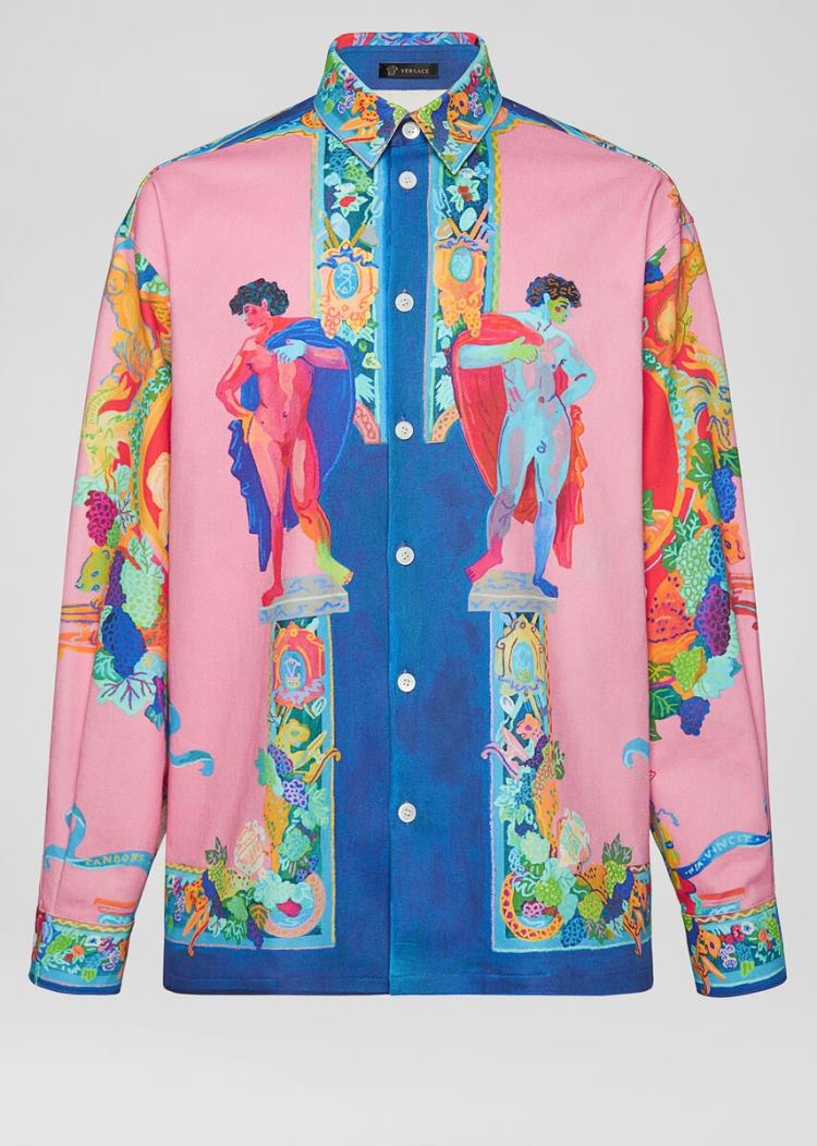 Koszule Męskie Versace Caravaggio Print Denim Shirt Kolorowe | 73E10KDBG