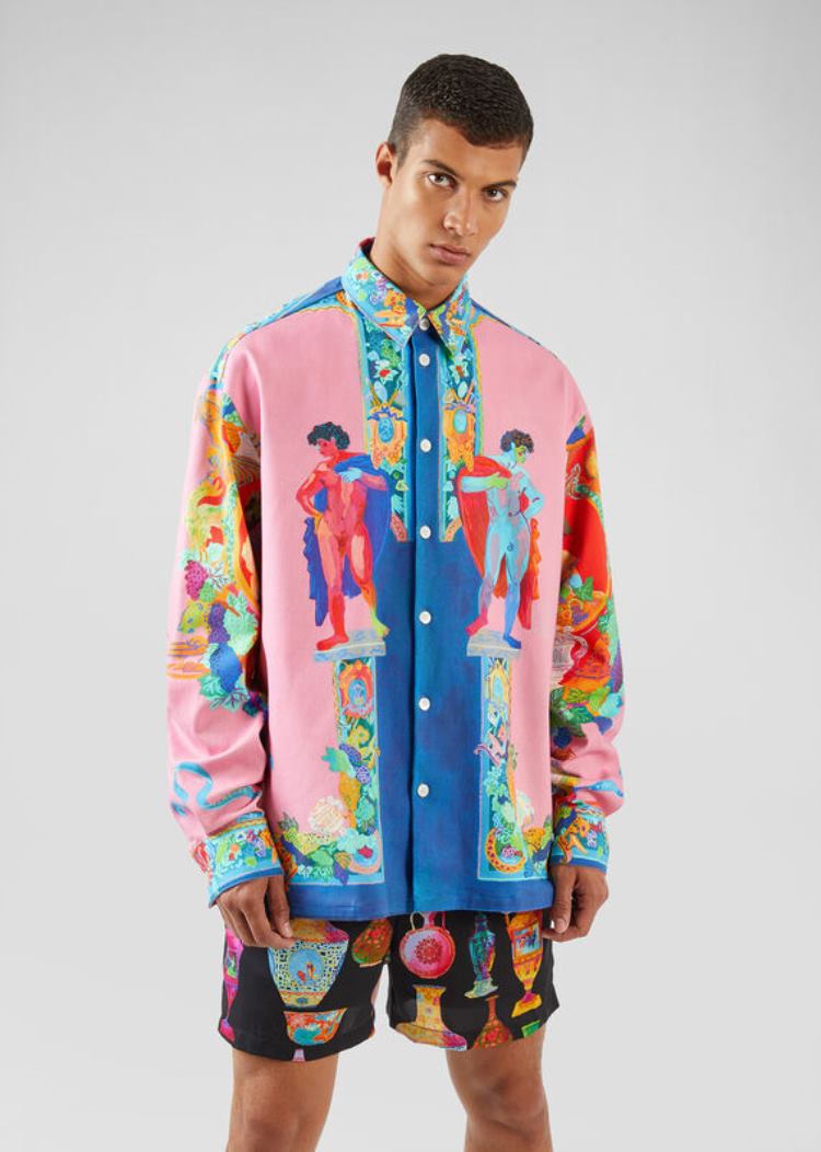 Koszule Męskie Versace Caravaggio Print Denim Shirt Kolorowe | HB5T6T4FR