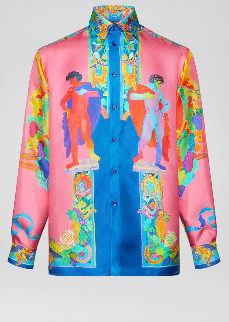 Koszule Męskie Versace Caravaggio Print Silk Shirt Kolorowe | X0W085VZR