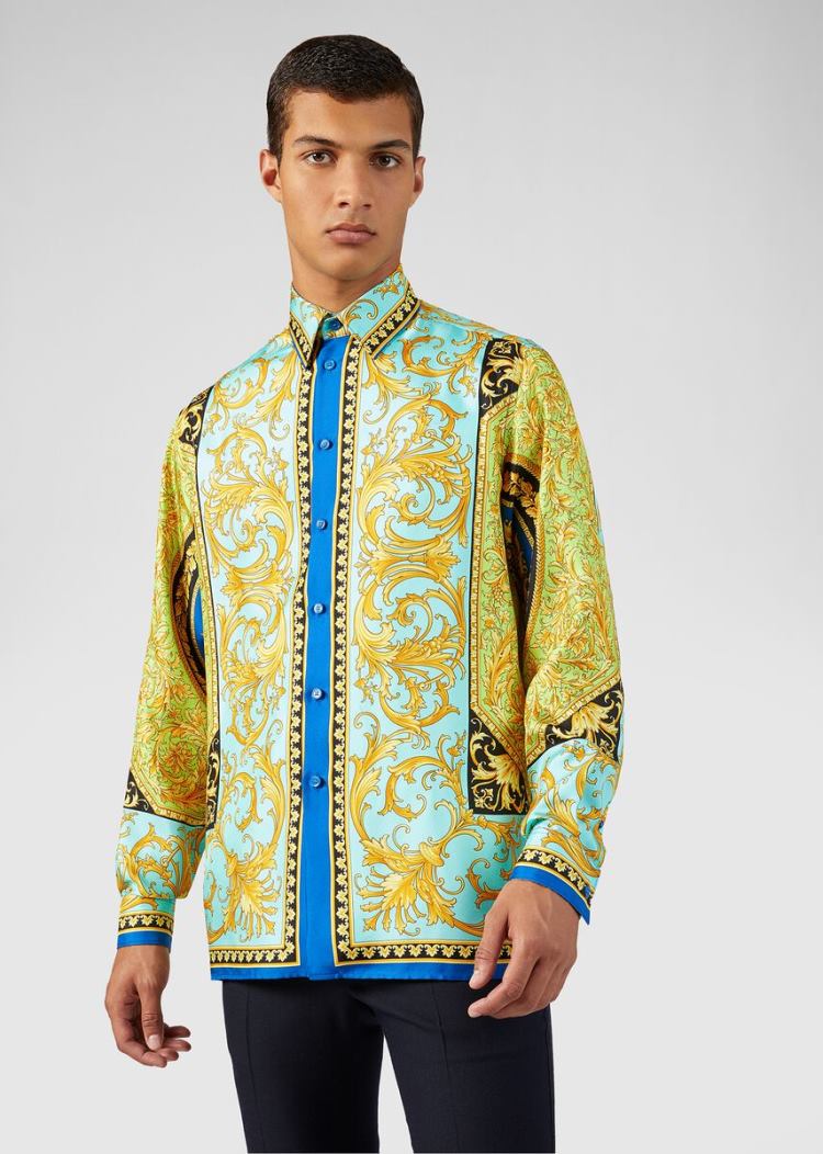 Koszule Męskie Versace Le Pop Classique Print Silk Twill Shirt Kolorowe | ARZAJKNXC