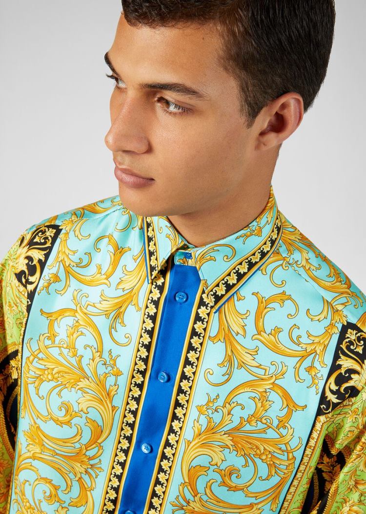 Koszule Męskie Versace Le Pop Classique Print Silk Twill Shirt Kolorowe | ARZAJKNXC