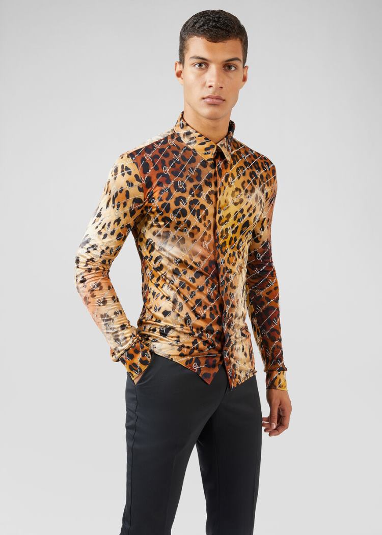 Koszule Męskie Versace Pop Animalier Print Shirt Panterka | IKMWXJUD3