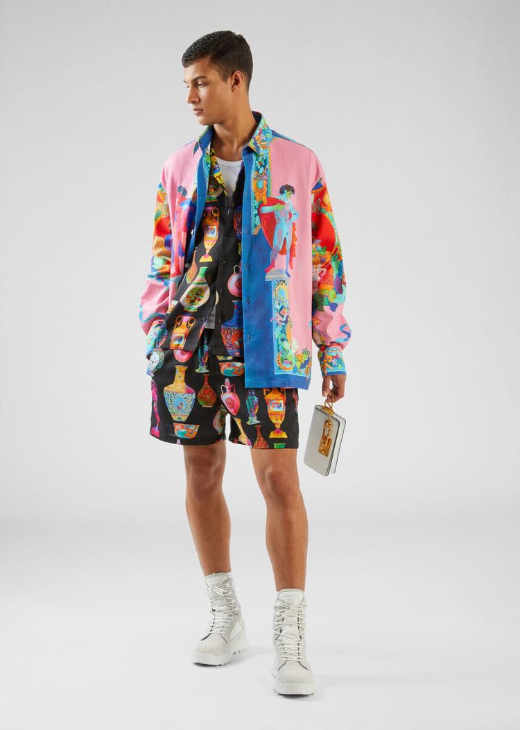 Koszule Męskie Versace Seven Vessels Print Shirt Kolorowe | TOIJNKTZ3