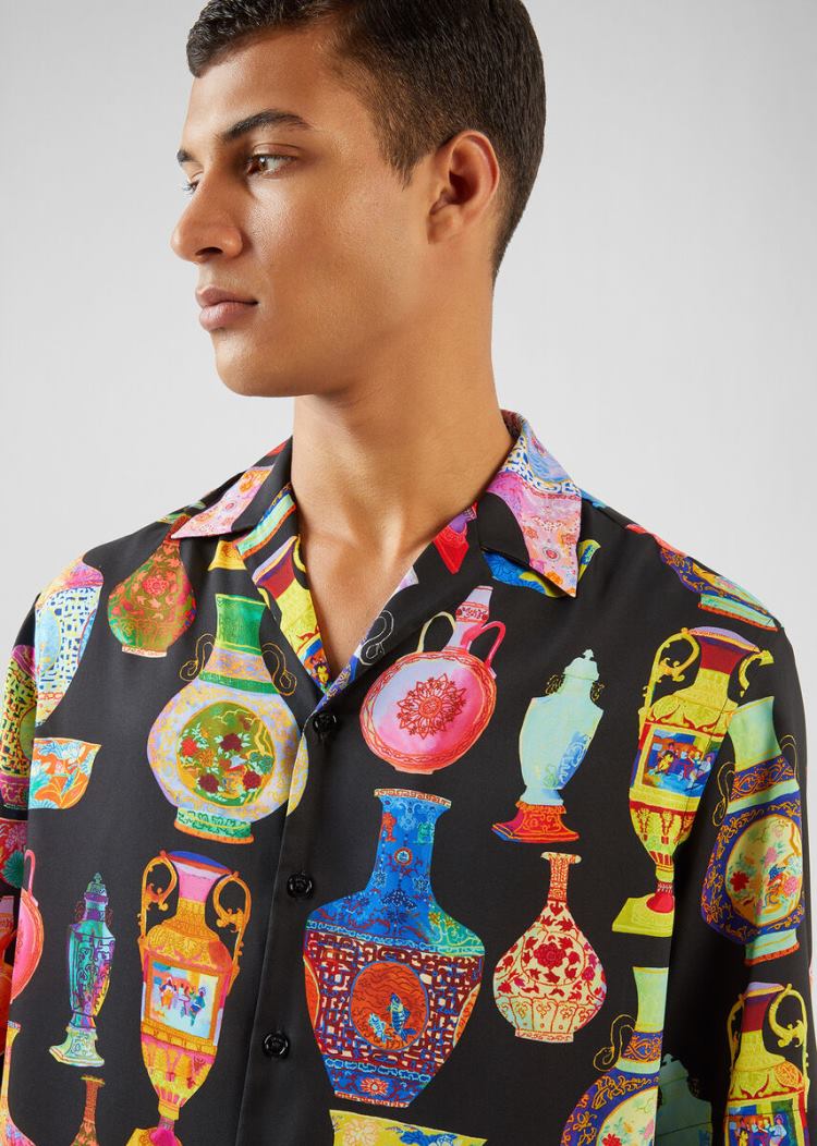 Koszule Męskie Versace Seven Vessels Print Shirt Kolorowe | TOIJNKTZ3