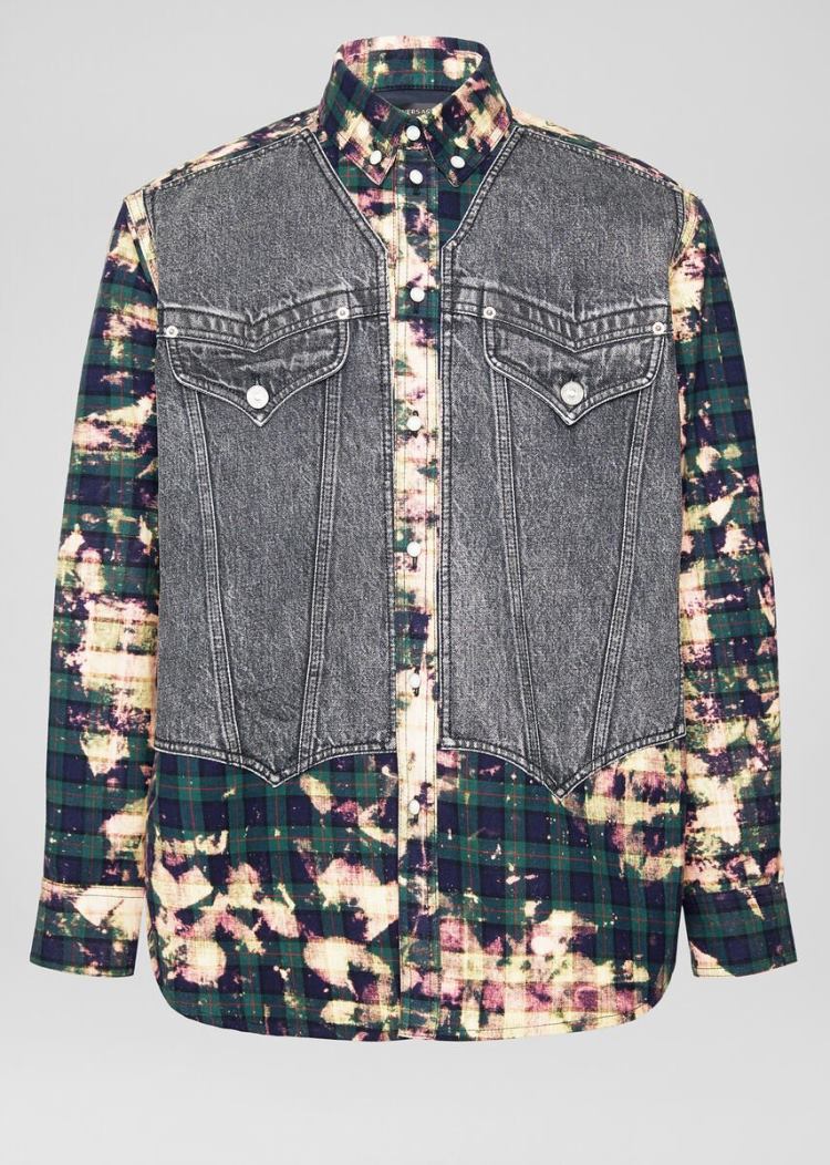Koszule Męskie Versace Tartan Motif Denim Shirt Kolorowe | OFP9QTTQC