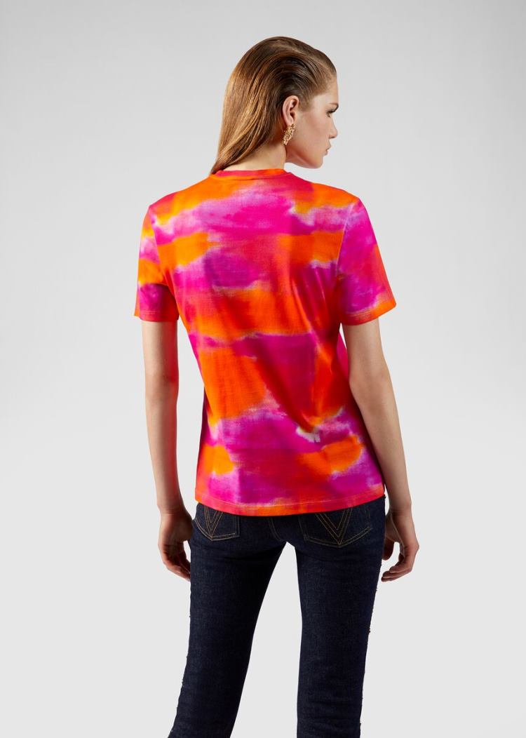 Koszulki Damskie Versace GV Signature Tie-Dye T Shirt Kolorowe | 43HZXYAYJ