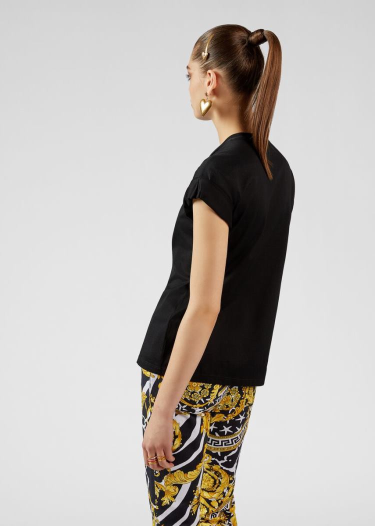 Koszulki Damskie Versace Pin Clip Loose Fit T Shirt Czarne | L76PZENN4